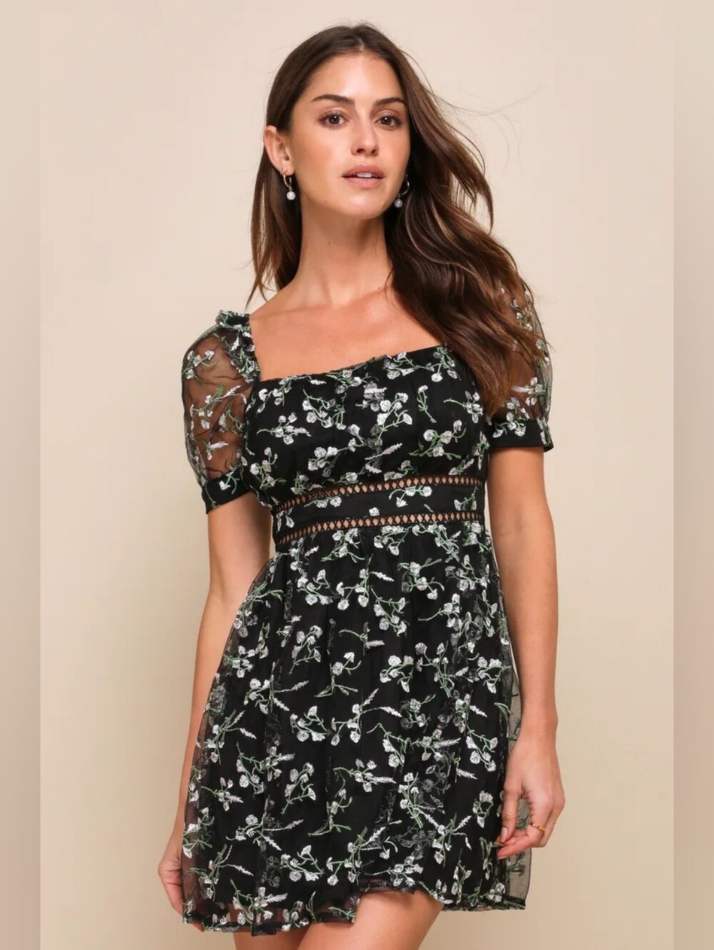 Lulus Radiant Love Black Embroidered Skater Dress